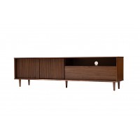 Rack com 1,80 metros com 2 portas e 1 porta basculante para sala de TV na cor castanho amadeirado / Coleção Jazz